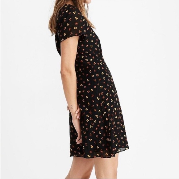 Madewell Silk Button Front Swing Dress Black Feline Floral AB340 Size 8 - Picture 8 of 15